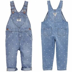 OshKosh B'gosh Light Blue Heart Print Denim Overalls 2T